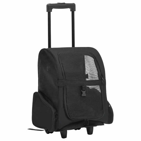 vidaXL Black Foldable Pet Trolley - Multipurpose Pet Carrier with Mesh Windows - Collapsible Pet Handbag and Backpack - Portable and Compact for Small Pets
