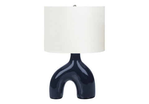 Monarch Specialties I 9663 Lighting, 25" H, Table Lamp, Blue Ceramic, Ivory/Cream Shade, Contemporary, Modern