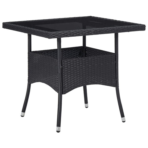 vidaXL Patio Dining Table with Tempered Glass Top, Square Shape, Weather-Resistant Black Poly Rattan and Steel Frame, Suitable for Outdoor/Indoor Use
