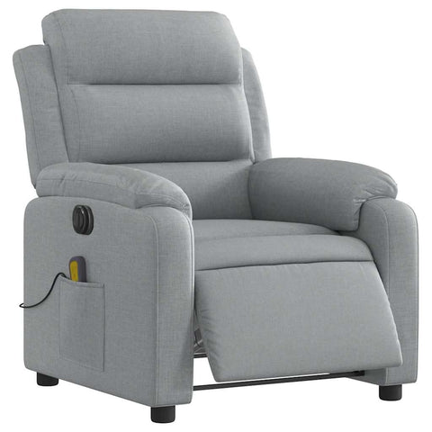 vidaXL Electric Massage Recliner Chair - Fabric Armchair with Motorized Recline, Vibration Massage, Side Pocket, Light Gray, for Living Room, 3206145