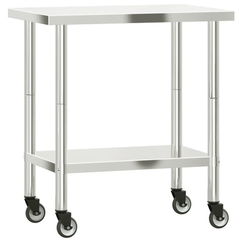 vidaXL Stainless Steel Kitchen Work Table on Wheels - 32.5"x21.7"x33.5", Silver, Commercial Grade with Storage Shelf, Lockable Casters
