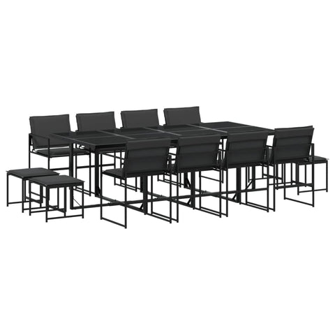 vidaXL 9-Piece Patio Dining Set with Cushions - Foldable Textilene Chairs, Storage-Friendly Garden Furniture with Glass Tabletop, Black/Dark Gray for Patio, Garden, Backyard Use