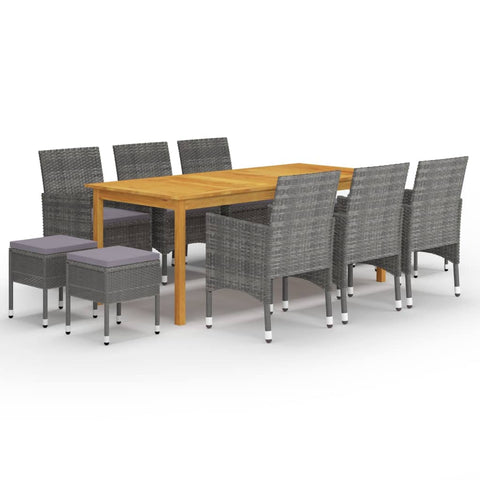 vidaXL 11 Piece Outdoor Dining Set Grey | Modern Garden Furniture for 10 People Solid Acacia Wood Table and Synthetic Rattan Chairs Perfect Patios Terraces Patio Rectangular