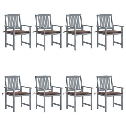 vidaXL 8X Solid Acacia Wood Patio Chairs with Cushions Wooden Furniture Garden Outdoor Terrance Backyard Dining Seats Chairs Seating Gray