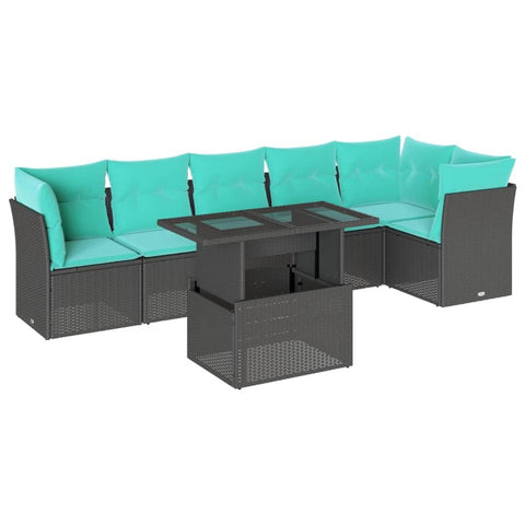 vidaXL 7 Piece Garden Sofa Set with Cushions Black Poly Rattan
