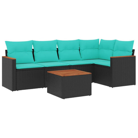 vidaXL Patio Sofa Set with Cushions 6 Piece, Outdoor Conversation Set with Storage, Patio Furniture Set, Modern Style, Black Poly Rattan