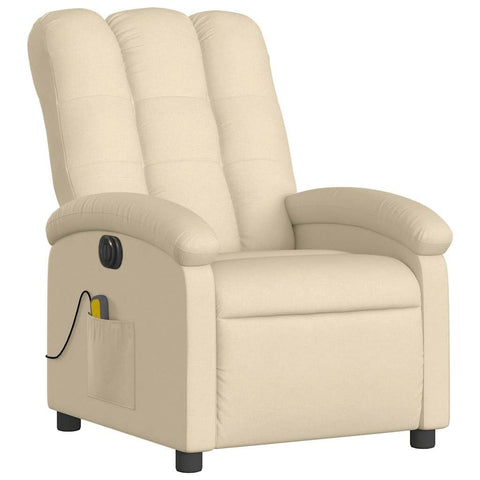 vidaXL Electric Massage Recliner Chair - Wingback, Reclining Armchair in Cream Fabric with USB-Powered 6-Point Vibration, Automatic Footrest/Backrest, and Side Pocket, 3205881