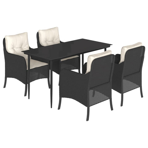 vidaXL 5 Piece Patio Dining Set Black Poly Rattan with Cushions â€“ Outdoor Table and Chairs for Garden, Patio, Backyard