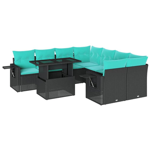 vidaXL 9 Piece Garden Sofa Set with Cushions Black Poly Rattan