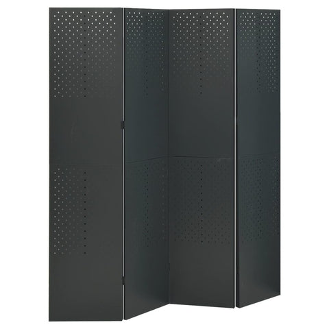 vidaXL 4-Panel Steel Room Divider, Flexible Design - Anthracite Color - 63 x 70.9 inches - Ideal for Bedroom/Dining Room/Living Room - Durable and Stable