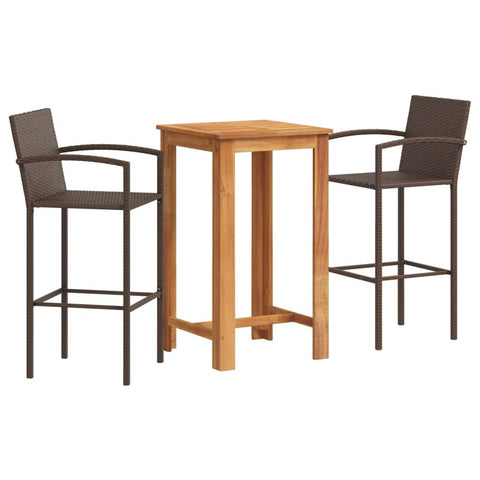 vidaXL 3-piece Patio bar Set - Brown Acacia Wood Table, pe Rattan stools - Outdoor Furniture for Garden/Patio