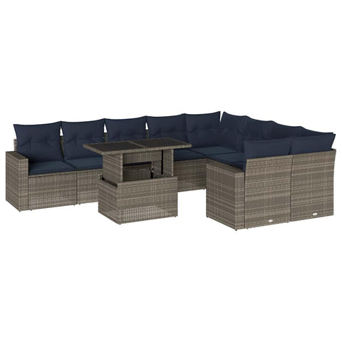 vidaXL Patio Sofa Set with Cushions 10 Piece, Conversation Set with Table and Sectional Sofas, Outdoor Seat for Garden, Modern, Gray Poly Rattan