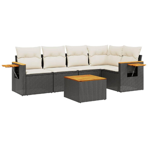 vidaXL Patio Sofa Set with Cushions 6 Piece, Outdoor Conversation Set with Storage, Patio Furniture Set, Modern Style, Black Poly Rattan