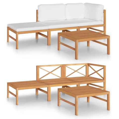 vidaXL 2-Seater Patio Sofa with Cream Cushions - Solid, Fine-Sanded Teak Wood - Ideal for Garden, Terrace or Patio - Easy to Clean - Durable and Weather