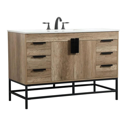 Elegant Decor Indoor Modern Under Sink Bathroom Fixtures Storage Organizer Cabinet 30 inch Single Bathroom Vanity - Teak with backsplash