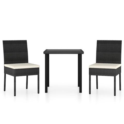 vidaXL Patio Dining Set 3 Piece, Dining Table and Chairs, Patio Furniture Set with Cushions, Conversation Set for Garden, Farmhouse, Poly Rattan Black