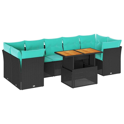 vidaXL 8 Piece Patio Sofa Set with Cushions Black Poly Rattan, Garden Sofa Set, Garden Lounge Set, Sofa for Garden, Outdoor Sofa Set