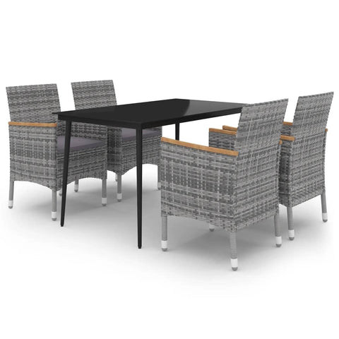 vidaXL Patio Dining Set 5 Piece with Cushions Garden Outdoor Lawn Yard Terrace Balcony Table and Chair Seat Seating Furniture Poly Rattan and Glass