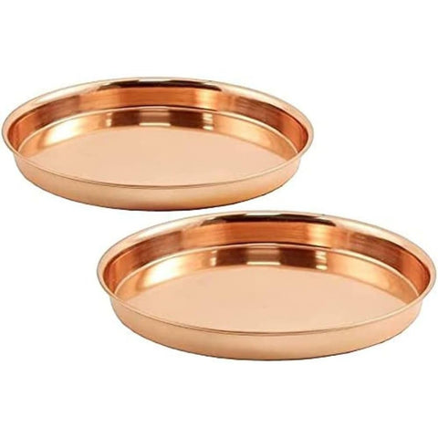 Oakestry 8 Inch Pair of Round Copper Trays Set Handcrafted Decorative Copper Serving Trays for Home Kitchen Dining and Organizing Elegant Tray Set