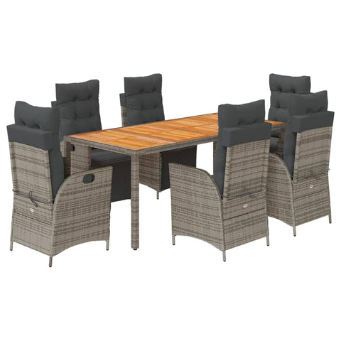 vidaXL 7 Piece Patio Dining Set with Cushions, Reclining Garden Chairs, PE Rattan, Gray