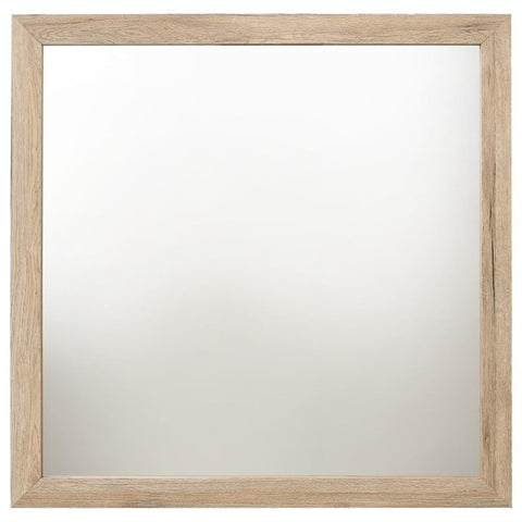 Acme Furniture Miquell 40" Square Wood Frame Bedroom Mirror in Rustic Natural