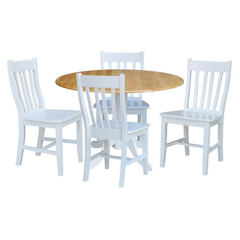 IC INTERNATIONAL CONCEPTS 42 in. Dual Drop Leaf Table with 4 Slat Back Dining Chairs - 5 Piece Dining Set