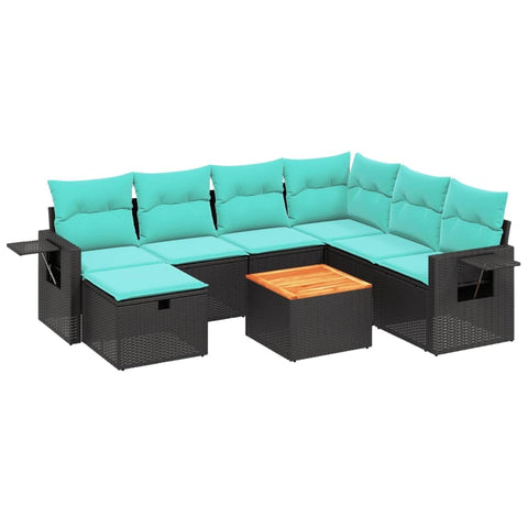 vidaXL Patio Sofa Set with Cushions 8 Piece, Outdoor Conversation Set, Sectional Sofa for Balcony Garden, Modern Style, Black Poly Rattan