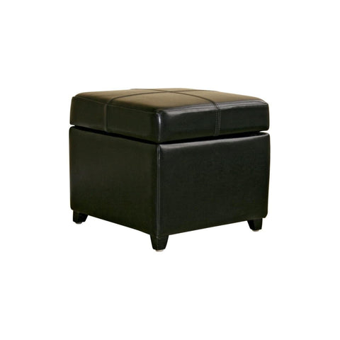 Baxton Studio Black Full Leather Storage Cube Ottoman