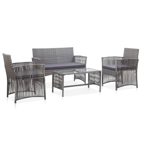vidaXL 4 Piece Patio Lounge Set/Outdoor Conversation Set - Poly Rattan, Steel Frame, Anthracite, Cushioned Seating