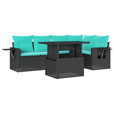 vidaXL 6 Piece Garden Sofa Set with Cushions Black Poly Rattan