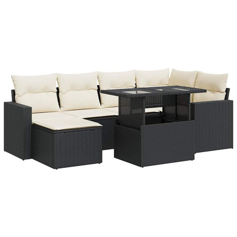 vidaXL 7 Piece Patio Sofa Set with Cushions Black Poly Rattan, Garden Sofa Set, Garden Lounge Set, Sofa for Garden, Outdoor Sofa Set
