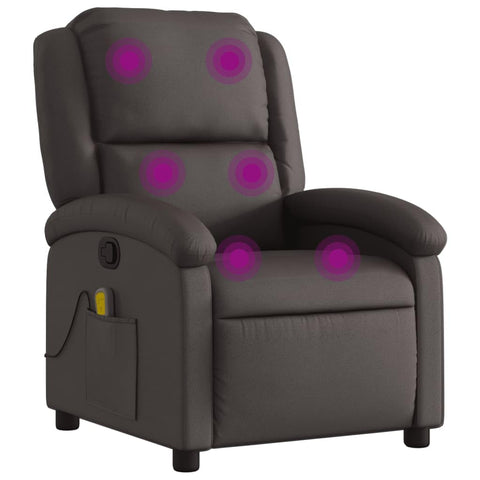 vidaXL Dark Brown Massage Recliner Chair - Real Leather Manual Reclining Lounge Armchair with Vibration Function and Side Pocket
