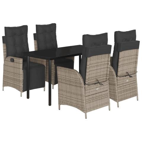 vidaXL 5 Piece Patio Dining Set - Gray Poly Rattan, Adjustable Reclining Chairs, Glass Tabletop - Outdoor Garden/Patio/Balcony