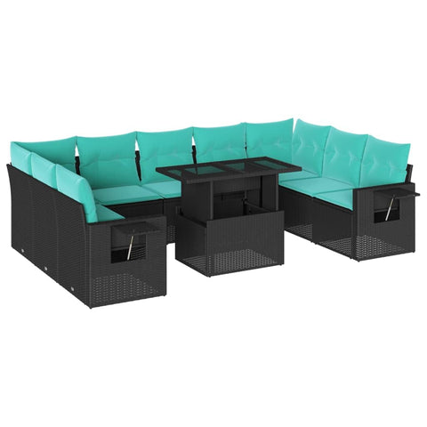 vidaXL 10 Piece Garden Sofa Set with Cushions Black Poly Rattan