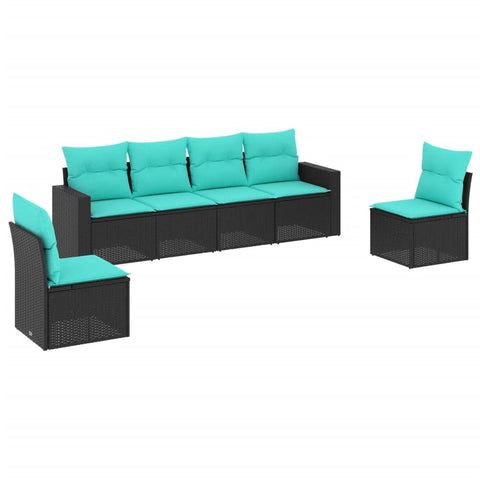 vidaXL Patio Sofa Set with Cushions 6 Piece, Patio Furniture, Outdoor Sectional Sofa Conversation Set for Balcony Garden, Black Poly Rattan