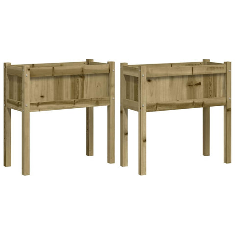 vidaXL Garden Planters with Legs - Impregnated Pine Wood, Outdoor Flower Boxes, Rectangular, 27.6" x 12.2" x 27.6", Garden/Balcony/Patio Plant Containers, Set of 2