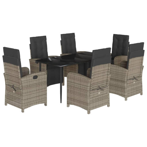vidaXL - 5 Piece Patio Dining Set with Cushions - Gray Poly Rattan Outdoor Furniture Set with Adjustable Recliner Chairs and Tempered Glass Table for Garden/Balcony/Backyard