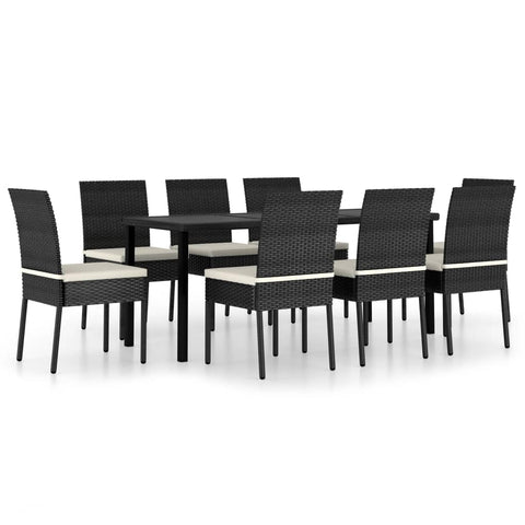vidaXL Patio Dining Set 9 Piece, Outdoor Dining Set for Garden Yard, Table and Chair for Balcony, Dining Table, Farmhouse Style, Poly Rattan Black