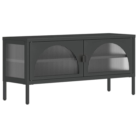 vidaXL TV Cabinet Black Powder-Coated Steel Medium Rectangular