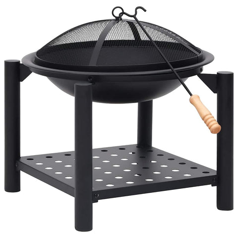 vidaXL Steel Fire Pit - Decorative Outdoor Patio, Garden Heating System with Bonus Poker, Enhanced Safety Features, Additional Storage Shelf, Scandinavian Style