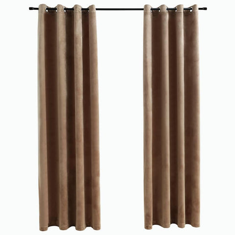 vidaXL Curtains 2 Pcs, Blackout Curtains for Bedroom Living Room, Window Blinds with Rings, Darkening Curtains Drapery, Beige Velvet