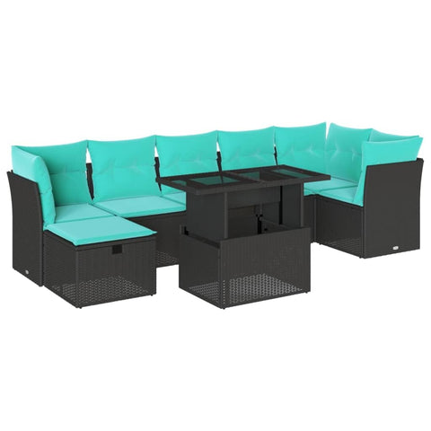 vidaXL 8 Piece Garden Sofa Set with Cushions Black Poly Rattan