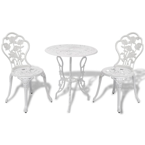vidaXL Patio Bistro Table and Chair 3 Piece, Garden Table and Chair for Backyard, Bistro Table Set for Park Yard Front Porch Furniture, Cast Aluminum White