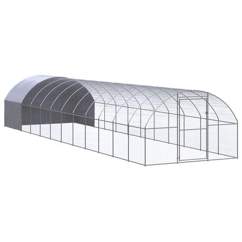 vidaXL Large Outdoor Chicken Coop with Roof 10X40X7 ft Galvanized Steel for Chickens Ducks Spacious Durable Weatherproof Poultry House Backyard Garden Coops Cage Hen Hutch Run Animal