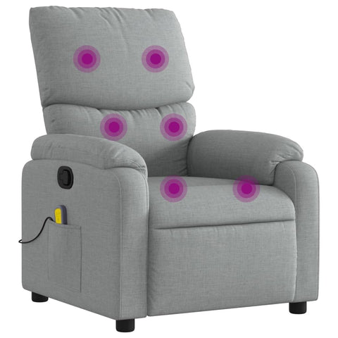 vidaXL Massage Reclining Chair for Elderly - Fabric Upholstered Recliner with Vibration - Manual Control, Comfort Armchair in Light Gray