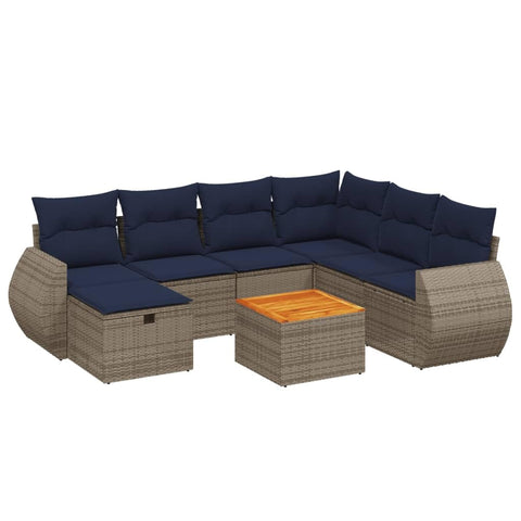 vidaXL Patio Sofa Set with Cushions 8 Piece, Outdoor Conversation Set, Sectional Sofa for Balcony Garden, Modern Style, Gray Poly Rattan
