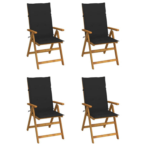 vidaXL 4 Piece Outdoor Reclining Chair Set with Cushions Solid Acacia Wood Adjustable Backrest Foldable Design Comfortable Seating for Garden Patio Balcony Use Chairs Dining Folding Wooden Recliner