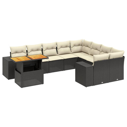 vidaXL Modern 10 Piece Garden Sofa Set with Cushions Black & Cream Poly Rattan | Adjustable Outdoor Seating Durable Weather Resistant Furniture Patio Lounge Modular Sectional for Chatting