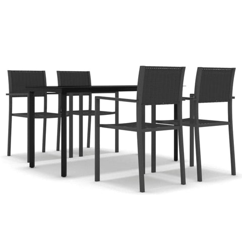 vidaXL 7-Piece Outdoor Garden Dining Set - Powder-Coated Steel Frame - Plastic Chairs with Black Rattan Look Design - Black Rectangular Glass Tabletop - Stylish and Functional Patio Furniture