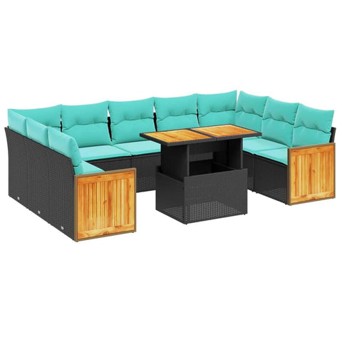 vidaXL Patio Sofa Set with Cushions 10 Piece, Outdoor Conversation Set, Sectional Sofa for Balcony Garden, Modern Style, Black Poly Rattan